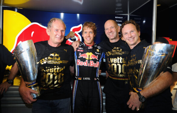 Helmut Marko, Sebastian Vettel, Adrian Newey, Christian Horner